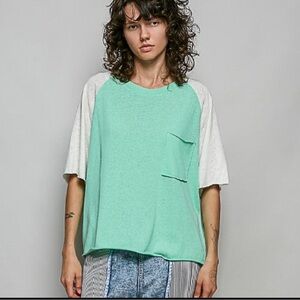 POL.  Mint Green and White Women's Top